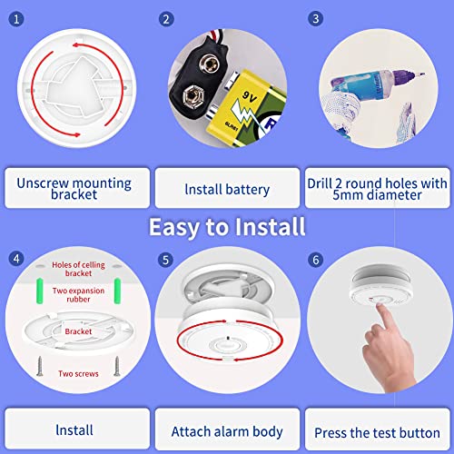 Fire Alarms Battery Operated for Home,Smoke Alarms Detector with 10 Years Life/5 Years Battery, Fire Alarm with LED Indicator and Silence Button Photoelectric Smoke Alarms for Home (2 Pack) - Image 4
