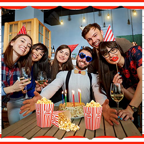 Image of Xinnun 100 Pcs Popcorn Boxes 32 oz Classic Stripe Paper Popcorn Buckets Bulk Disposable Oil Proof Container Vintage Retro Open Top Holders for Movie Night Supply Theater Carnival Party(Red)