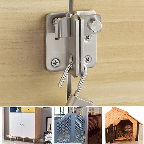 Litensh Shed Lock Gate Lock Gate Latch Padlock Hasp Stainless Steel Flip Door Bolt Latch Lock for Wooden Gates Garden Cupboard Pet Cage Right Open Silver S: 40 x 45 - Image 4