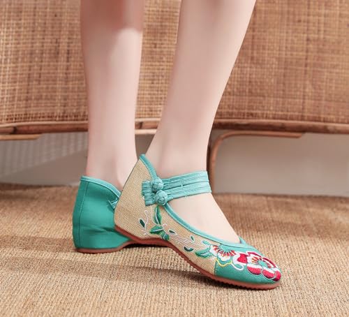 Chinese Ethnic Style Embroidery Slope Heel Women's Canvas Hibiscus Flower Retro Comfortable Cheongsam Round Toe Flat Shoes4