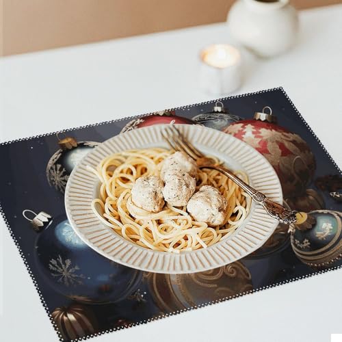 Sets de table de Noël en toile 45x30 cm lot de 6 imprimé boules fêtes - 7