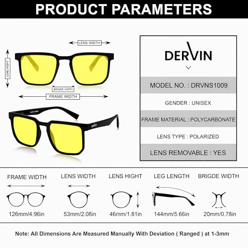 Image of Dervin UV Protected Yellow Lens Driving Polarized Sunglasses for Men & Women