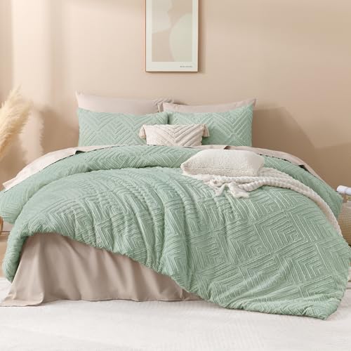 Image of Andency Full Comforter Sets Sage Green, Boho Lightweight and Fluffy Bedding Set for Full Bed, 3 Pieces Tufted Farmhouse Design for All Seasons (79x90Inches, 1 Comforter and 2 Pillow Shams)