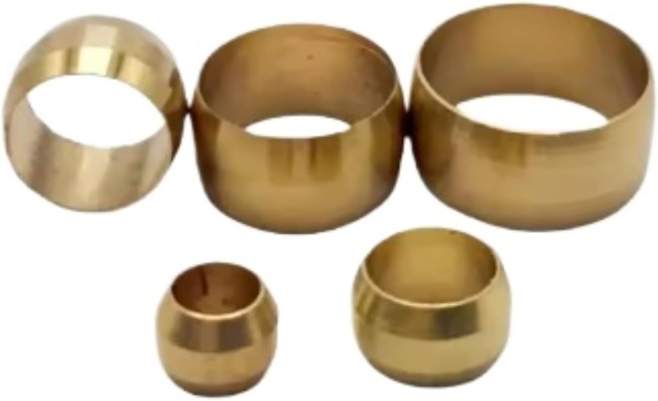 50pcs 1/4 3/8 1/2 Inch Tube OD Brass Compression Ferrule Sleeve Fitting Hose Inner Diameter 6mm(6.35mm)
