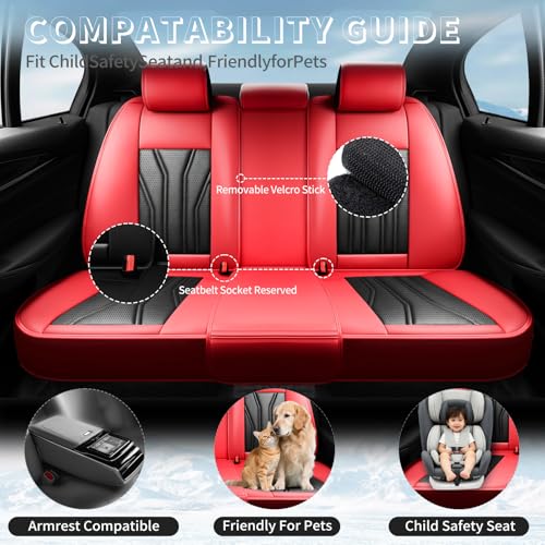 Image of Car Seat Covers Compatible with Chevy Equinox 2011-2026, Premium Leather Breathable, Wear Resistant, Airbag Compatible, All-Weather Protection & Full Coverage, 2 Front Seat Red&Black