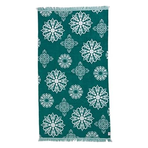 InfuseZen Large Plush Turkish Bath & Beach Towel - Reversible Mandala Design – 100% Organic Turkish Cotton – Heavyweight Bath Sheet – Soft, Absorbent, Quick Dry – for Pool, Spa, Wrap - Seagreen Cover