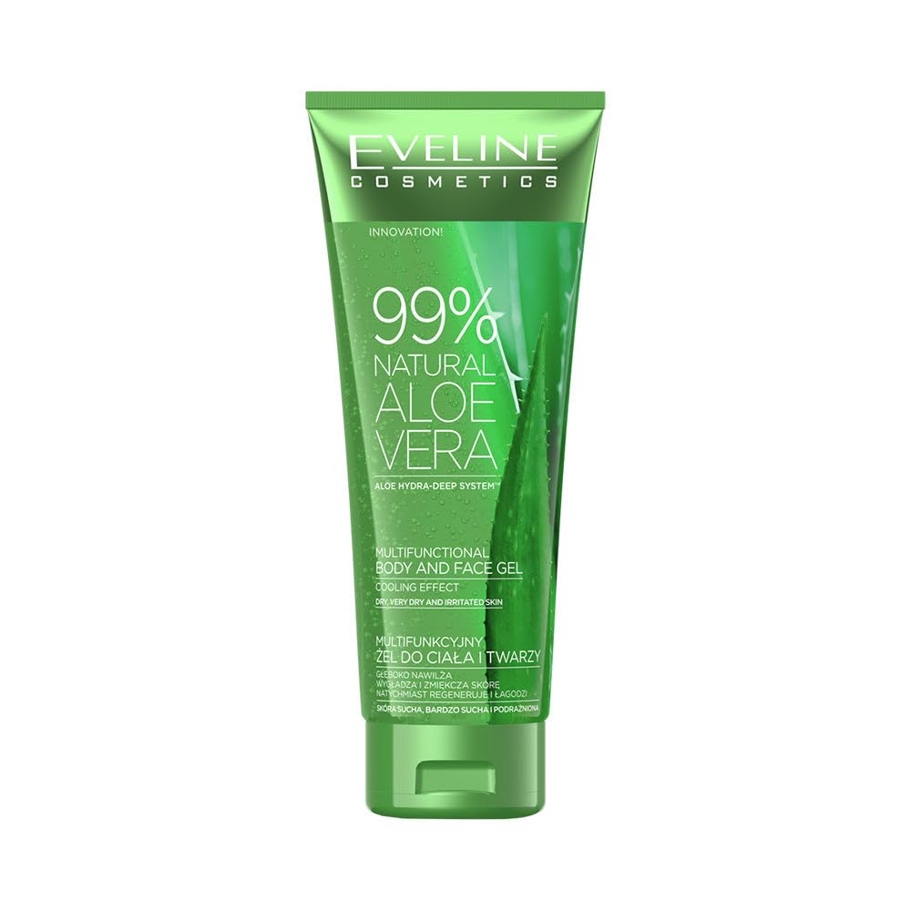 EVELINE COSMETICS Natural Aloe Vera Multifunctional Aloe Vera Gel for Face and Body 99% - Korean Inspired Hydration and Soothing Care, 250 ML