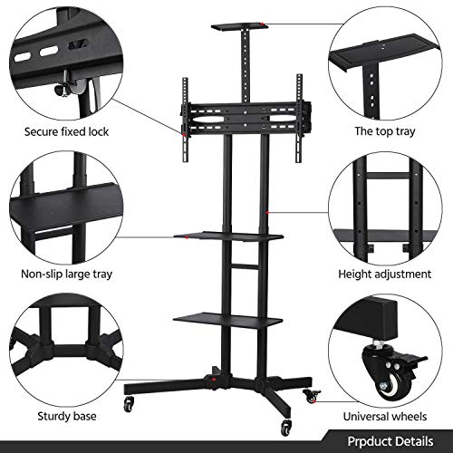 Yaheetech Adjustable Mobile Tv Stand Rolling Tv Cart Mount Universal Fits 32 To 75 Inch For Lcd Led Plasma Flat Panel Screen With Locking Wheels And Storage Shelves #TOP6
