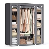 SONGMICS, LSF03G – Armadio in tessuto, con 12 ripiani e asta appendiabiti, per camera da letto e spogliatoio, 150 x 45 x 175 cm, grigio