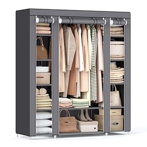 SONGMICS Closet Wardrobe, Portable Closet for Bedroom, Clothes Rail with Non-Woven Fabric Cover, Clothes Storage Organizer, 59 x 17.7 x 69 Inches, 12 Compartments, Gray ULSF03G