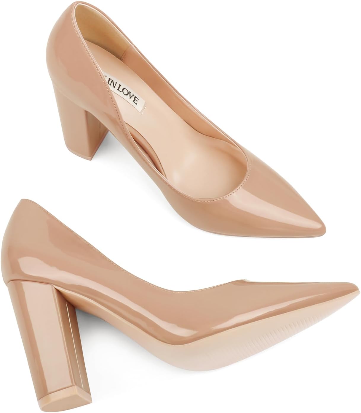 JOY IN LOVE Chunky Heels for Women High Block Heel Pointy Toe Dress Work Pumps - Image 4