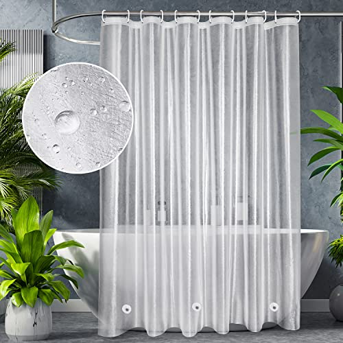 Ufriday Extra Long Shower Curtain Liner 84 Inch, Heavy Duty White Eva 3D Frosted Shower Curtain Liners For Bathroom 72 X 84 Inches Weighted With 3 Big Magnets, Thick,Semi Transparent. #TOP26