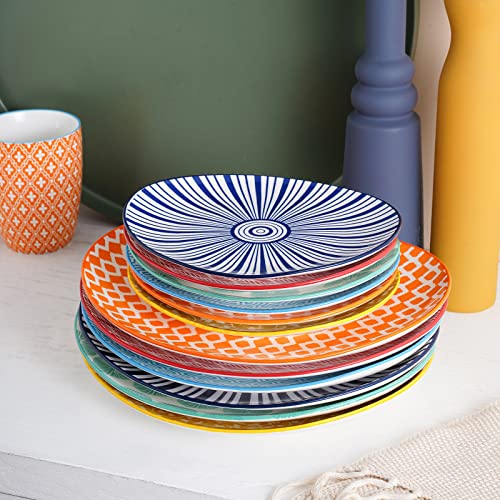 Selamica Porcelain Shallow Oval Dinner Plates, 11 Inches Large Curve Plates For Dessert, Pasta, Salad, Microwave, Dishwasher, Oven Safe, Set Of 6, Assorted Colors #TOP6