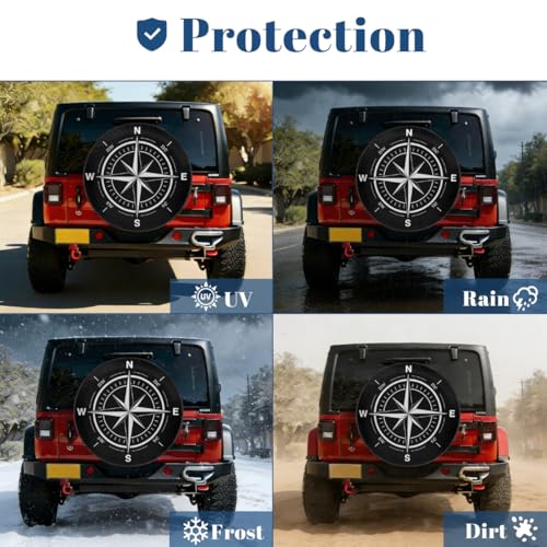 Image of Compass Spare Tire Cover Wheel Covers Protectors Waterproof Dust-Proof Universal Fit Trailer, RV, SUV and Many Vehicle 14 Inch,C-03