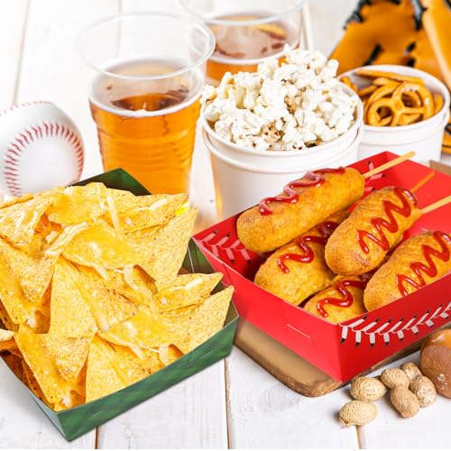 Image of Teling 36 Pcs Large Baseball Plates Party Trays 5 Lb Food Boat,Red | Paper Plates with Baseball Designs, Holds Nachos Burgers Fries, For Softball Birthday Party Supplies, Serving Snack Boats