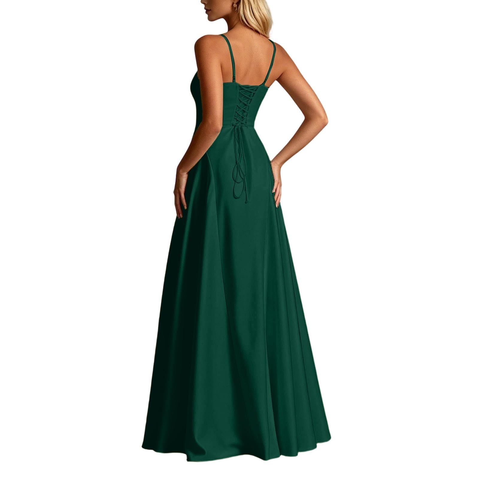 Abito Sottoveste in Raso con Scollo a V, Linea ad A, Abito da Sera Formale per Feste.