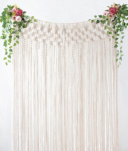 Mkono Macrame Curtain Wall Hanging, Doorway Window Curtains Decor Handwoven Wedding Backdrop Arch, Closet Room Divider Boho Wall Decor, 29" W X 80" L #TOP4
