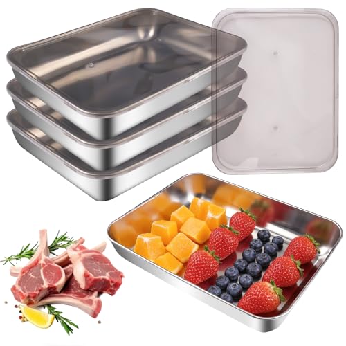 Lot de 4 boîtes à charcuterie Fresh - 2500 ml - En acier inoxydable - Empilables - Avec couvercle - Pour fromage, fruits, salades, bonbons et confitures - 25...