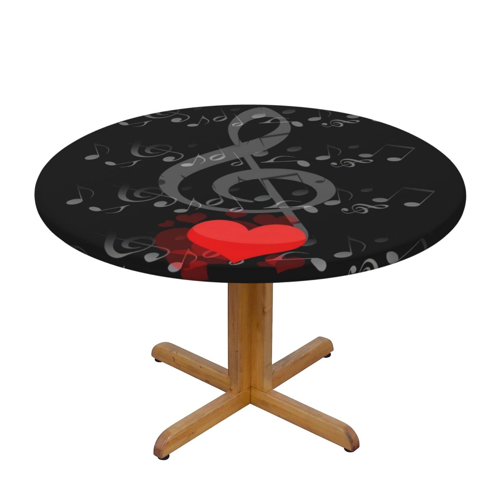 ZQYTGFDC Music Note Heart S Decorative Round Tablecloth Waterproof Anti Stain Oil Proof Size for 40 50 inch