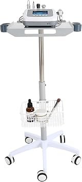 Medical Mobile Trolley Cart with Wheels, Height Adjustable Metal Dental Cart with 19.3"16.9" Large Tabletop & Storage Basket, Rolling Desktop Lab Cart for Laptop Hospitals Scanner Ultrasound EKG