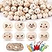Produktbild PUWOWYE 8 Stile Holzperlen mit Gesicht, Holzkugeln mit Gesicht 20mm, Naturholzperlen Lächeln Gesicht Holzperle für DIY Bastelarbeiten Dekorationen, Sorgenwürmchen, Glückswürmchen, 80 Stück
