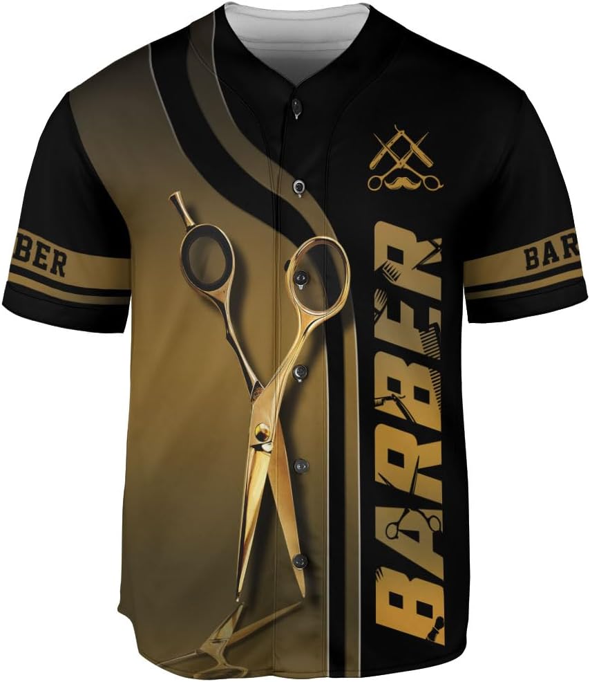 Barber Shop Baseball Jersey, Hairdresser Barber Shirts Hairstylist Shirt Gift Barbershop Scissors for Him Men Women