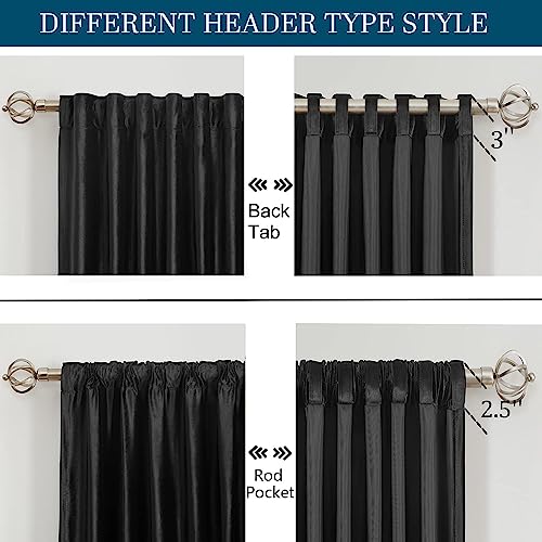 Image of PRIMROSE Black Curtains 102 inch for Living Room Velvet Drapes Blackout Rod Pocket Back Tab Window Treatment Semi Room Darkening Decor Curtains for Bedroom Set of 2 Panels