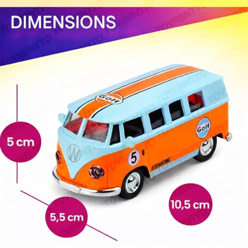 Image of 1:36 Scale Die-Cast VW T1 Model Van Toy Car, High Detail Vintage Simulation Pull-Back Bus with Openable Doors, Classic Retro Design Collectible Gift for Kids & Collectors, Multicolor