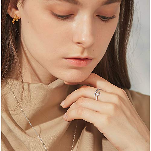 Prosilver Side Cross Ring 925 Sterling Silver Teen Minimalist Midi Knuckle Thin Band Stackable Adjustable Womens Rings For Women #TOP1