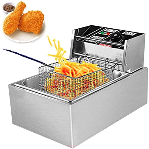 Jukmen Commercial Deep Fryer with Baskets & Lids, Electric Deep Fryer with Temperature Control, Stainless Steel Double Countertop Oil Fryer, for French Fries Fish Restaurant Home Kitchen || 6 L