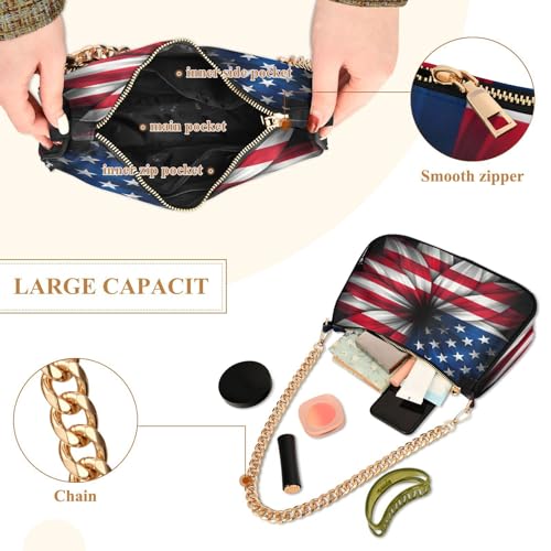 Image of Shoulder Bags for Women American US Flag Independence Day Patriotic Hobo Tote Handbag Small Clutch Purse with Zipper Closure