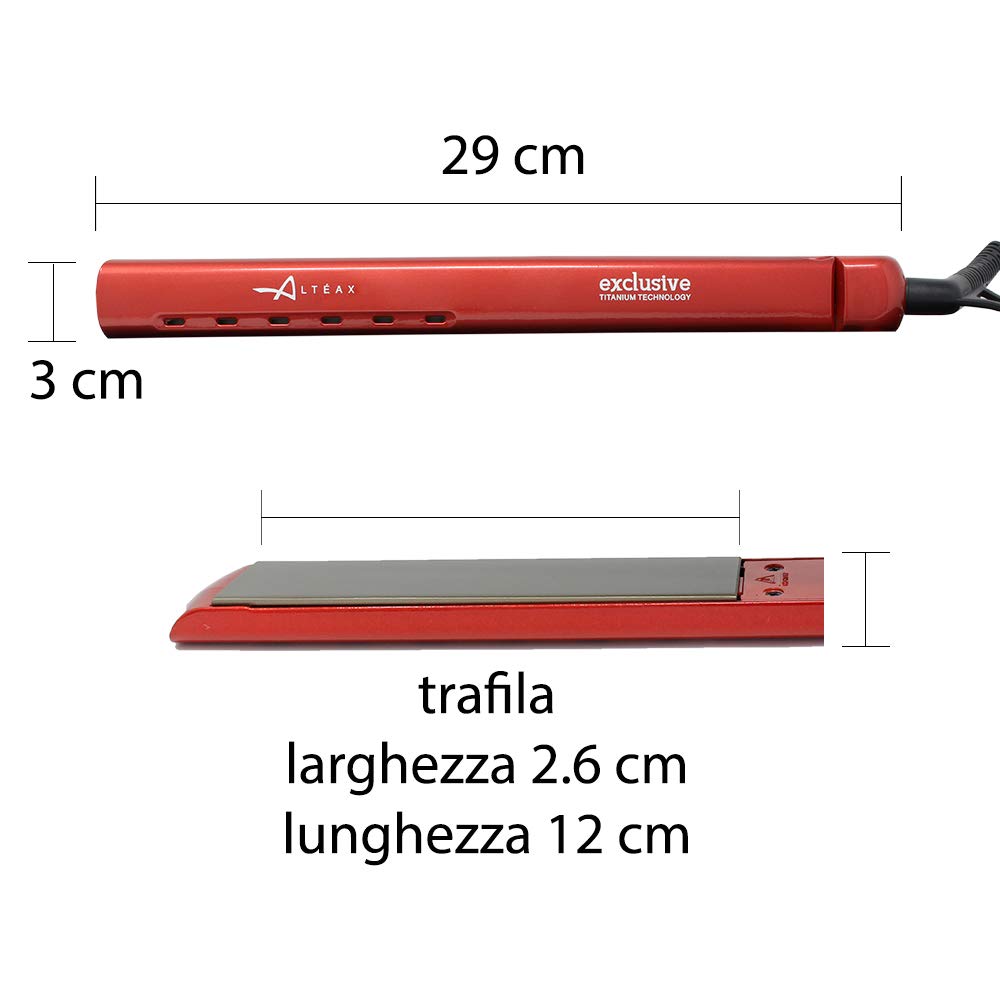 ALTÉAX® EXCLUSIVE Piastra per Capelli Lisci e Mossi Professionale Lisciante in Titanio, resistenza in Ceramica - Regolazione Temperatura fino a 230° + Omaggio Custodia in Ecopelle Realizzata in Italia