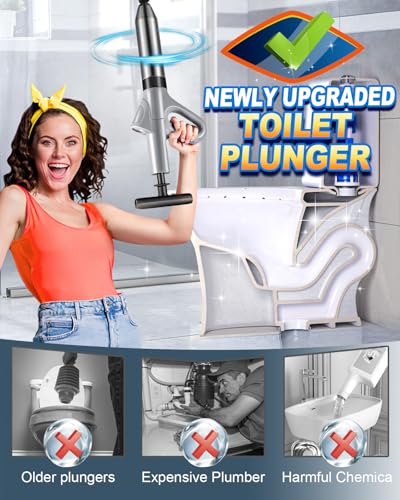 High Pressure Toilet Plunger, Heavy Duty Toilet Auger Air Drains Blaster, Powerful Air Plunger Sink Plungers with Visual Barometer, Drain Clog Remover for Bathroom Floor Drain Clogged Kitchen Pipe — view 4