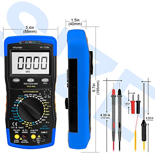 Infurider Yf-770N Digital Multimeter Auto-Ranging Voltmeter Avometer Universal Meter 6000 Counts With Self-Locking Protection,Ncv For Ac Dc Volt Amp Ohm Capacitance Temp Diode Test #TOP6
