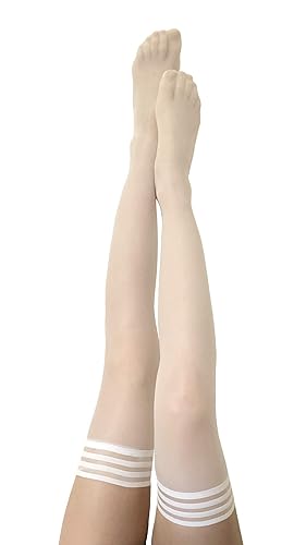 Kix'ies Thigh Highs | Thigh High Womens Stockings with No Slip Grip Stay Ups Thigh Bands | Womens Thigh High Stockings - C - Ashley White Sheer