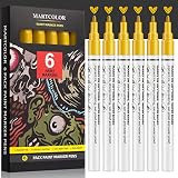 MARTCOLOR Gold Metallic Paint Pens - 6 Pack Acrylic Paint Marker for Rock Painting, Stone, Wood, Can