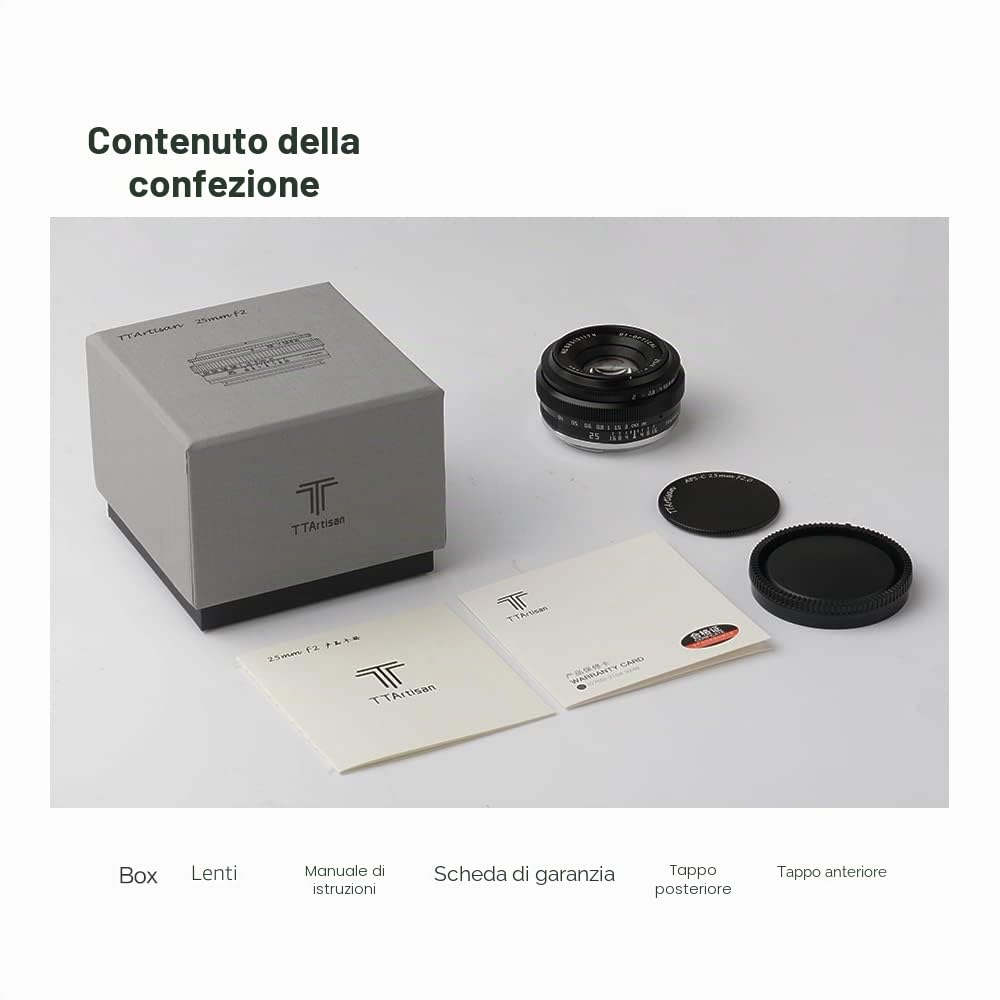 TTArtisan 25mm F2.0 APS-C Obiettivo Fotografico Manuale Portatile Economico per Ritratto, Street, Still Life - Montaggio Sony E
