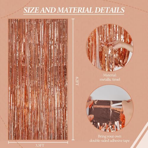 Image of DECOCKRAT 3 Pack Foil Fringe Backdrop - Rose Gold Shiny Tinsel Curtains for Party Decoration /Photo Booth Props - 3.3x8.2 FT Metallic Foil Backdrop for Birthday, Wedding, Graduation, Christmas.