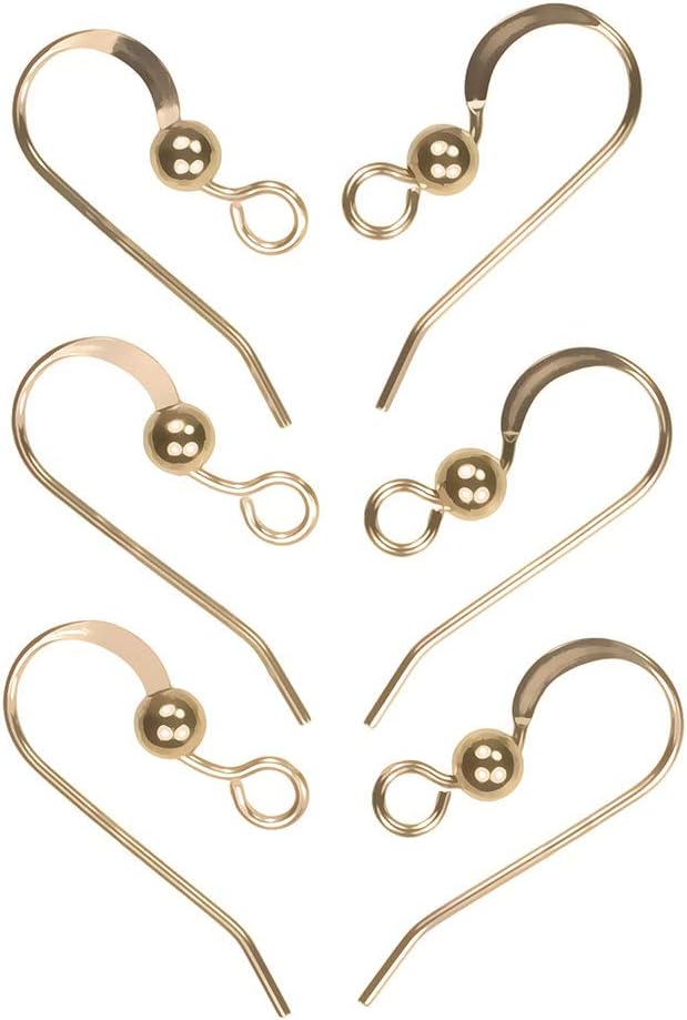 uGems 3 Pairs 14K Gold Fill Flattened Ear Hook Wires 3mm Bead with Loop 18mm