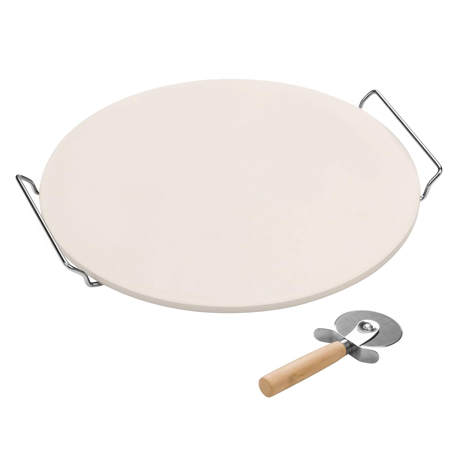 Brigros MasterCook - Pietra Refrattaria per Pizza con Tagliapizza in Acciaio Inox, Piastra Refrattaria per Forno E Barbecue, Ideale per Pizza Croccante E Cottura Uniforme