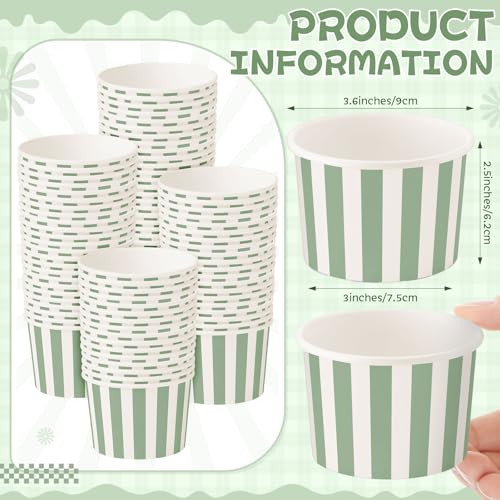 Image of Zopeal 50 Count Sage Green Striped Ice Cream Cups Disposable Dessert Bowls | 9 oz Paper Ice Cream Bowls, Birthday Party Supplies, Snack Cups Sundae Picnic Yogurt Bowls for Food