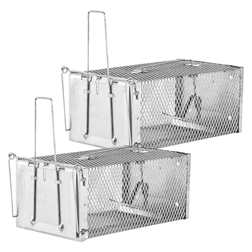 Gobesty Humane Rat Trap, 2 Pack Rat Trap Cage, Live Trap Mouse Trap, Long lasting Rust Resistent, Humane Catch and Release, Large Reusable Metal Mouse Trap for Rat Mouse Mice and Other Rodents