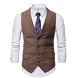 SHACE Herren Anzugweste - Herbst-Winter-Qualitäts-Mann-Streifen V-Ausschnitt Revers Einreiher Slim Business Hochzeit Groomsmen Casual Herren Anzug Weste Braun M
