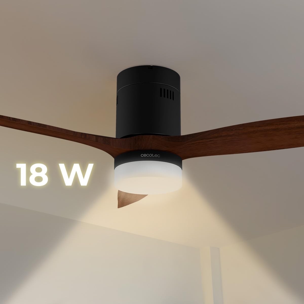 Cecotec Deckenventilator mit LED-Licht Energysilence Aero 5600 Classic Black. 40W, DC-Motor, Durchmesser 132 cm, 3 Flügel, 18W LED, Timer, 6 Geschwindigkeiten, Fernbedienung, Sommer-/Winterfunktion