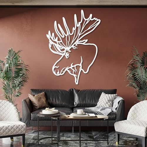 Tête d'élan en métal design blanc sculpture murale 100 cm - 2