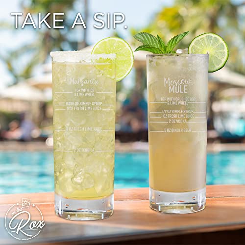 On The Rox Drinks Cocktail Recipe Highball Glasses - 15.75 Oz Cocktail Party Drinking Glasses, Set Of 2 - Tall Tom Collins, Mixed Drink, Cocktail Glasses - Fancy Alcoholic Barware Glassware Drinkware #TOP2