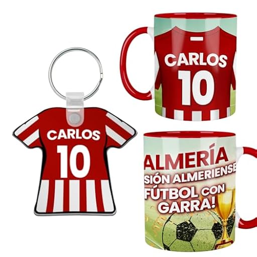 Kembilove® Pack Taza y Llavero Fútbol Almería Personalizados | Nombre y Número | Regalo Afición Almeriense Niño Adulto | Detalle Futbolero UD Almería Original para Fans | Ya disponible en tu tienda friki favorita! En mundofriki.es!