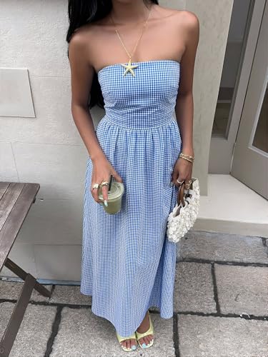Image of Milumia Women's Striped Strapless Maxi Dress Summer Casual Tube Top Long Dresses with Pocket