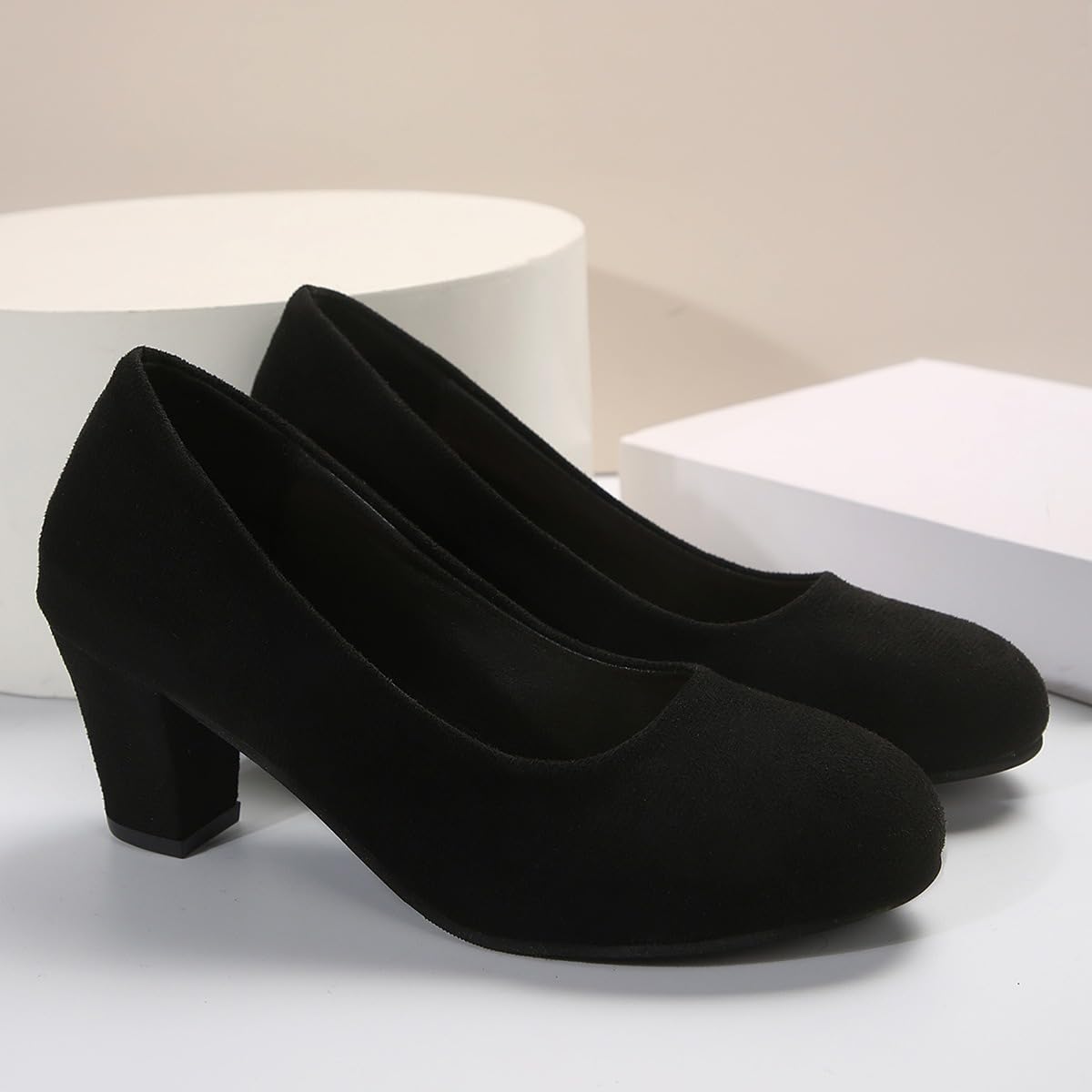 Tacones altos casuales con correa cruzada para mujer, tacones de bloque medio Mary Jane con correa al tobillo, zapatos de corte para mujer, zapatos de trabajo de apoyo cómodo, negro, 40 EU
