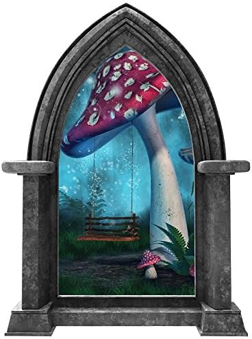 24" Castle Scape Instant Fairy Tale Window View Enchanted Mushroom Swing #1 Granite Wall Decal Sticker Graphic Mural Home Kids Game Room Office Art Decor New